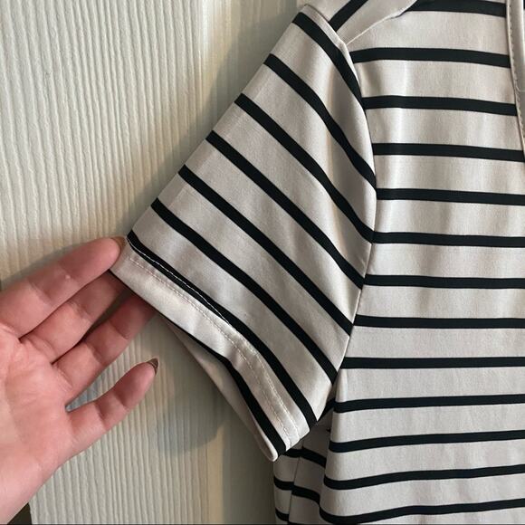 Shein Striped Mini Dress w/ Crisscross Neckline Women's Size Large Black & White - Picture 4 of 6